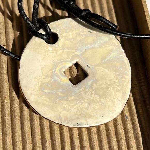 Chinese Coin Style Pendant on Leather Like Twine Necklace - Picture 6 of 10